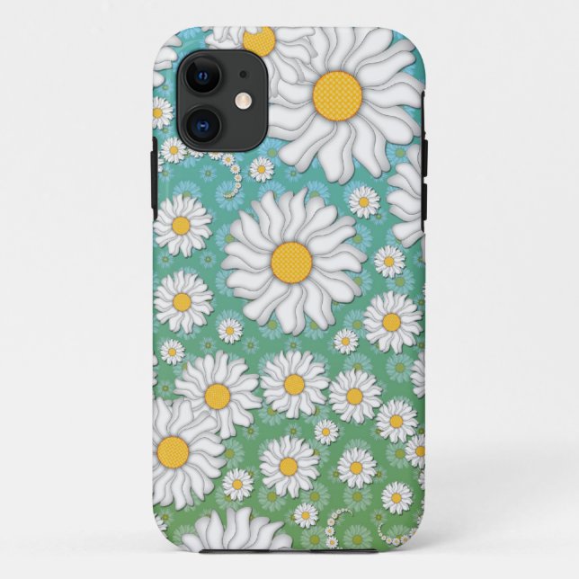Coques Case-Mate iPhone Jolies marguerites blanches sur fond bleu-vert (Dos)