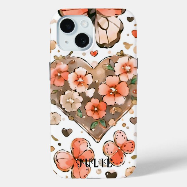 Coques Case-Mate iPhone Jolies papillons, Coeurs et Fleurs Nom personnalis (Verso)