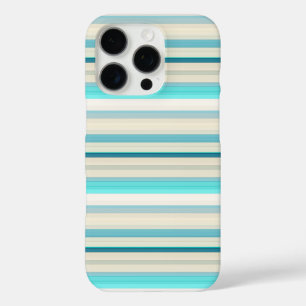 Coque iPhone 16 Pro Jolies rayures aqua blanc