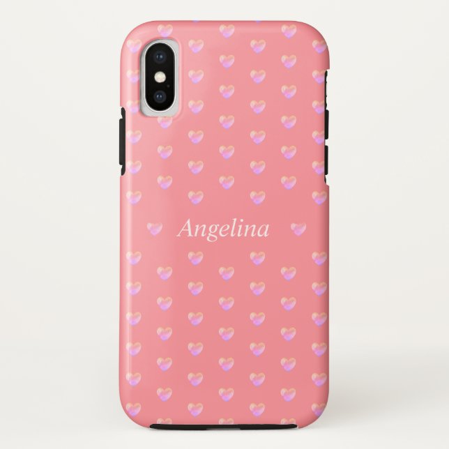 Coques Case-Mate iPhone Jolis cœurs roses sur fond rose corail (Dos)
