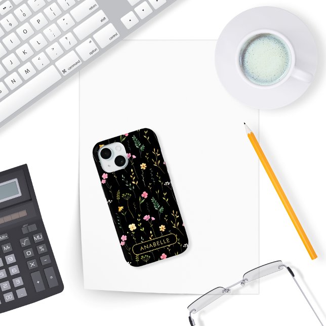 Coques Case-Mate iPhone Jolis Fleurs Sauvages Estivales Aquarelle Monogram (Créateur téléchargé)