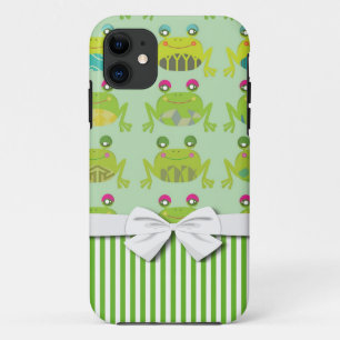 Coque iPhone 11 jolis grenouilles funky heureux et rayures