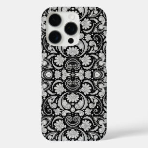 Coque iPhone 16 Pro Jolis motifs cachemire noir blanc vintage