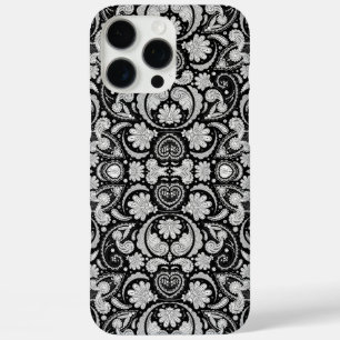 Coque iPhone 16 Pro Max Jolis motifs cachemire vintage noir et blanc