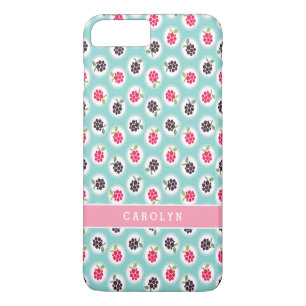 Coque Case-Mate Pour iPhone Jolis motifs de framboise turquoise en monogramme 