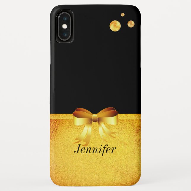 Coques Case-Mate iPhone Jolis pois dorés, ruban doré sur noir (Dos)