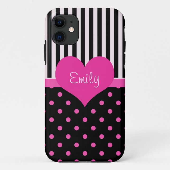 Coques Case-Mate iPhone Jolis pois roses doux avec nom (Dos)