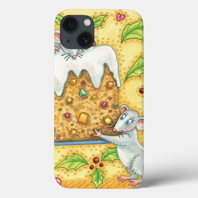 Coques Case-Mate iPhone Jolis souris de Noël portant un dessert de gâteau  (Verso)