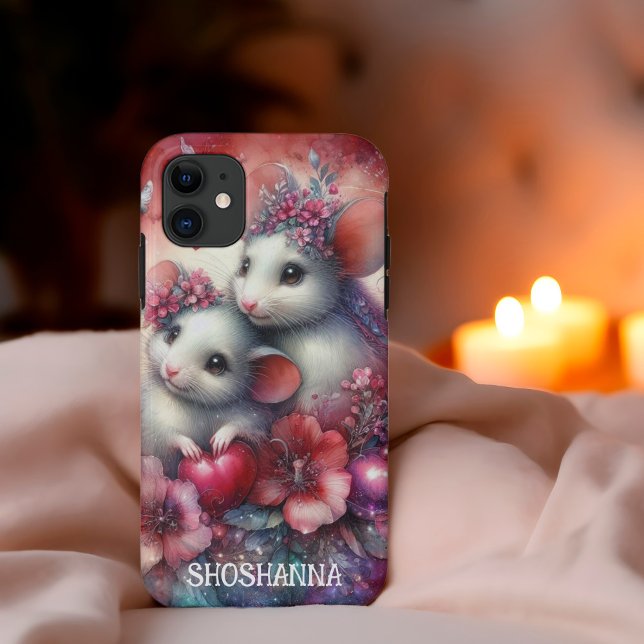 Coques Case-Mate iPhone Jolis Souris Fleurs Aquarelle Rouge Rose (Créateur téléchargé)