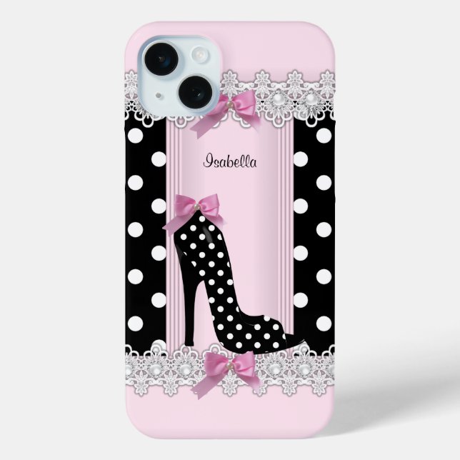 Coques Case-Mate iPhone Jolis talons hauts rose avec des pois noirs (Verso)