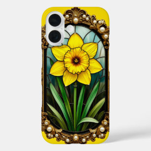 Coque Pour iPhone 16 Jonquille colorée dans un cadre doré