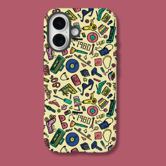 Coque Pour iPhone 16 Joueur 1980s Doodle Art Motif