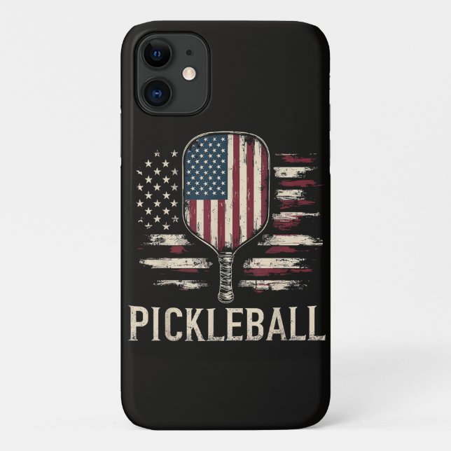Coques Case-Mate iPhone Joueur de Pickleball Drapeau américain Rétro Paddl (Dos)