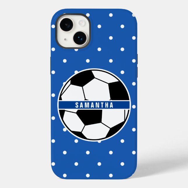 Coques Case-Mate iPhone Joueur de soccer noir blanc et bleu Monogramme spo (Verso)