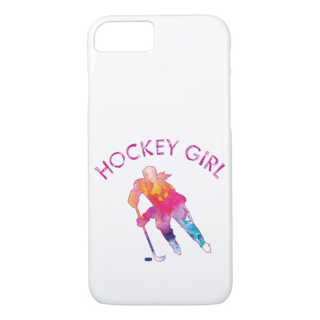 Coques Case-Mate iPhone Joueuse de hockey rose aquarelle (Dos)
