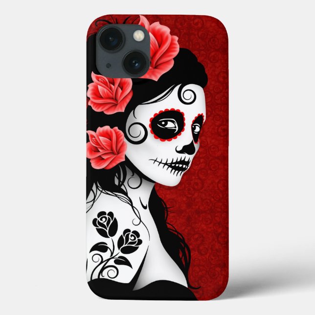 Coques Case-Mate iPhone Jour de la fille crâne de sucre mort - Rouge profo (Verso)