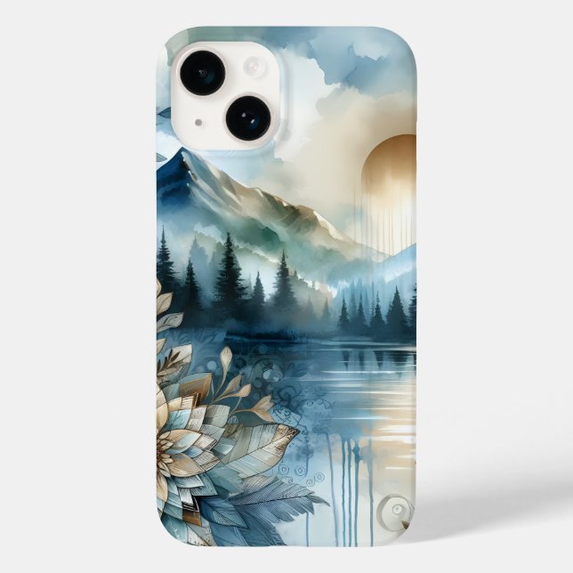 Coques Case-Mate iPhone Jour de la pluie Aquarelle Mountain Lake Boho rust (Verso)