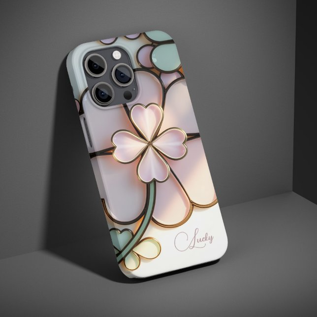 Coques Case-Mate iPhone Jour de la Saint Patrick Lucky Clover effet verre  (St Patricks Day Lucky Clover Stained Glass Effect Case-Mate iPhone Case)