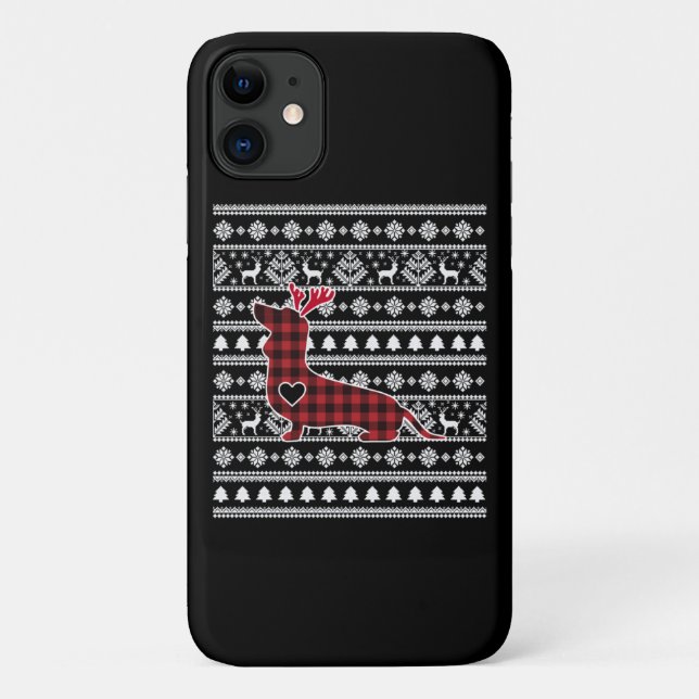 Coques Case-Mate iPhone Jour de Noël du chien Dachshund Red Plaid Buffalo (Dos)