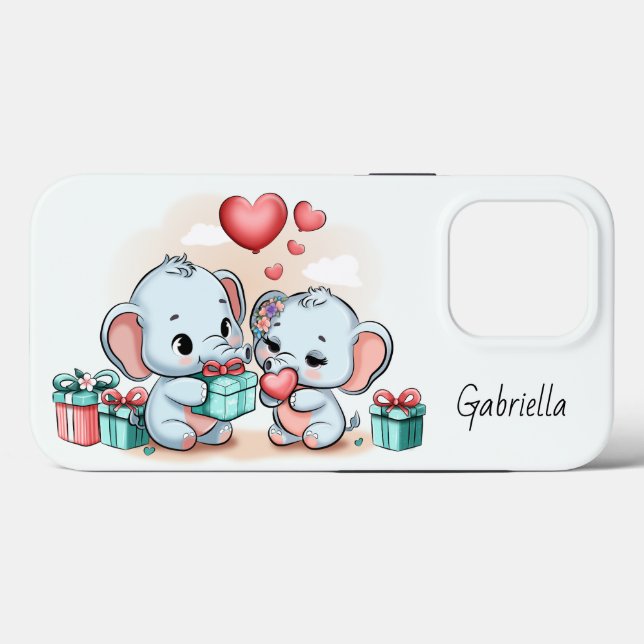 Coques Case-Mate iPhone Jour des Valentines du Coeur de l'Eléphant Cartoon (Verso (horizontal))