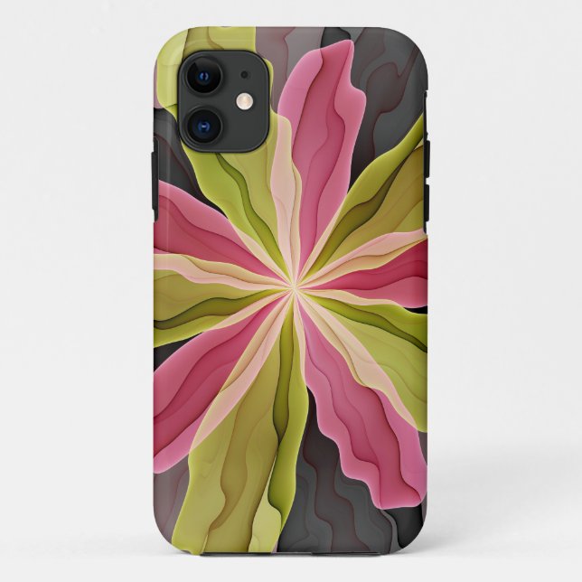 Coques Case-Mate iPhone Joy, Vert rose Anthracite Imaginaire Fleur Fractal (Dos)