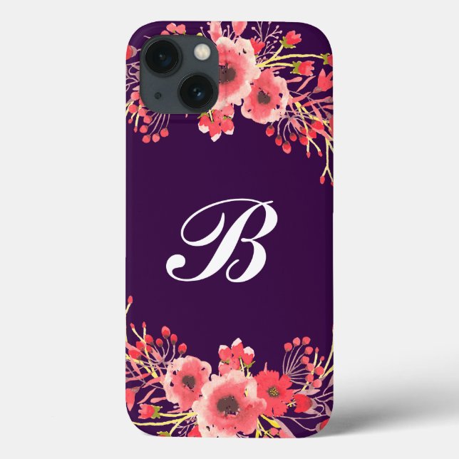Coques Case-Mate iPhone Joyau violet Tone Aquarelle Fleurs Monogrammes (Verso)