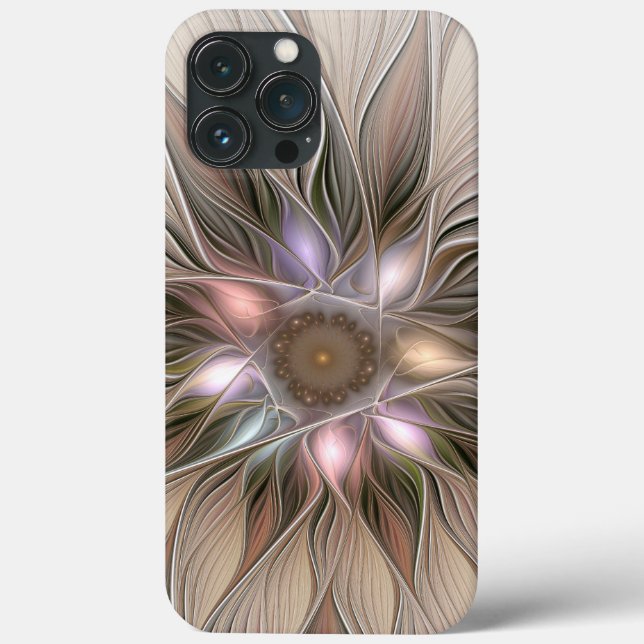 Coques Case-Mate iPhone Joyeuse Fleur Abstrait Beige Brown Floral Fractal (Verso)