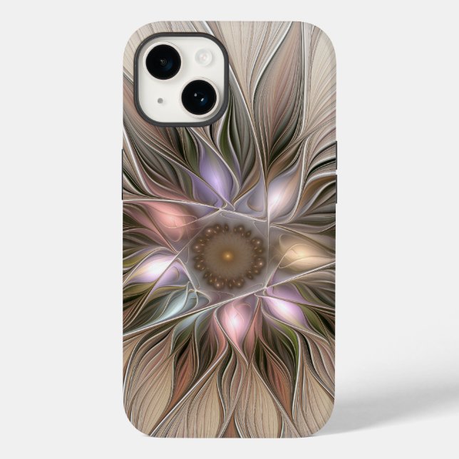 Coques Case-Mate iPhone Joyeuse Fleur Abstrait Beige Brown Floral Fractal (Verso)