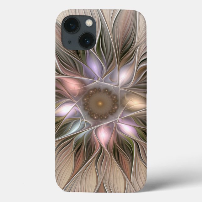Coques Case-Mate iPhone Joyeuse Fleur Abstrait Beige Brown Floral Fractal (Verso)
