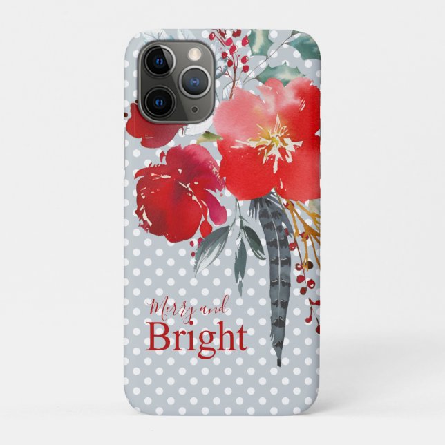 Coques Case-Mate iPhone Joyeux et brillant turquoise rouge Noël Floral (Dos)