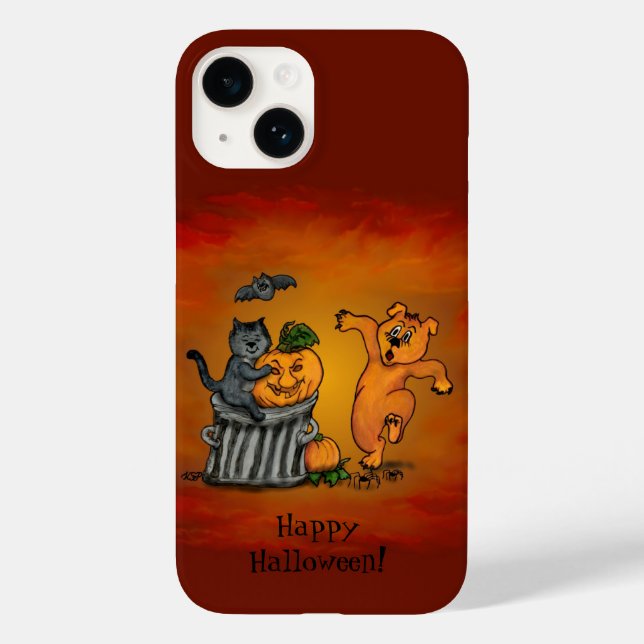 Coques Case-Mate iPhone Joyeux Halloween ! Chien et araignée de chauve-sou (Verso)