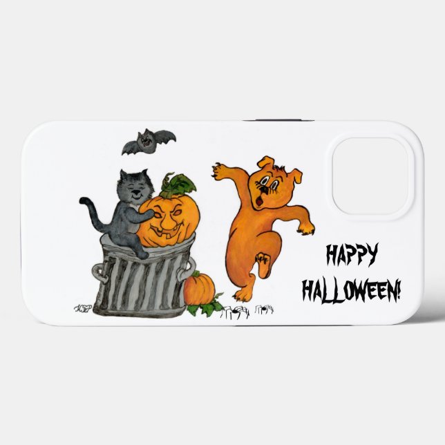 Coques Case-Mate iPhone Joyeux Halloween ! Chien et araignée de chauve-sou (Verso (horizontal))