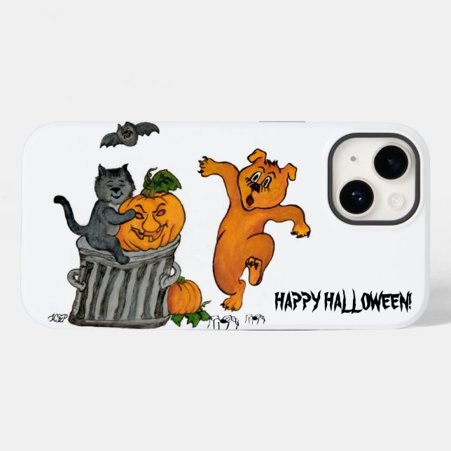 Coques Case-Mate iPhone Joyeux Halloween ! Chien et araignée de chauve-sou (Verso (horizontal))