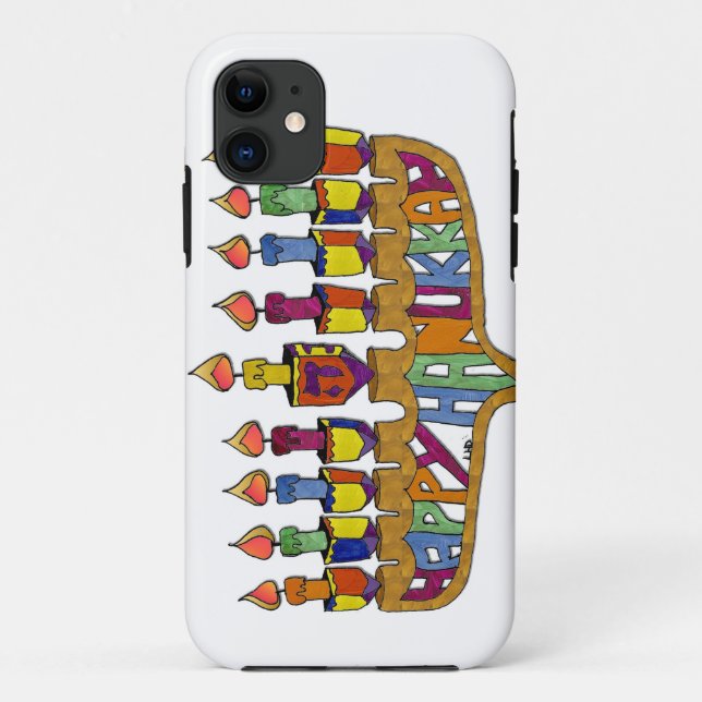 Coques Case-Mate iPhone Joyeux Hanukkah Toupies Menorah (Dos)