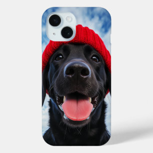 Coque Case-Mate iPhone Joyeux Labrador dans une Beanie rouge sous un ciel