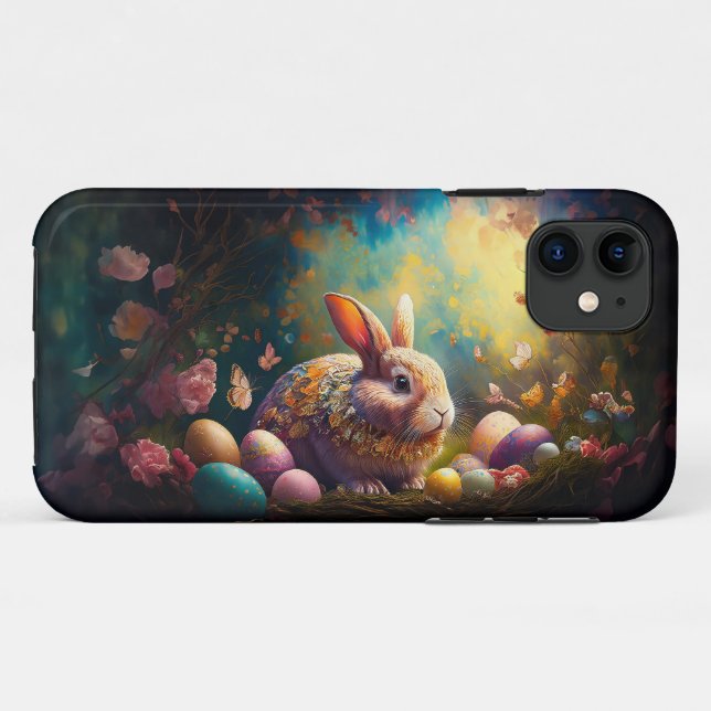 Coques Case-Mate iPhone Joyeux lapin de Pâques avec oeufs de Pâques (Dos (Horizontal))