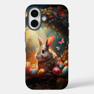 Coque Pour iPhone 16 Joyeux lapin de Pâques avec oeufs de Pâques