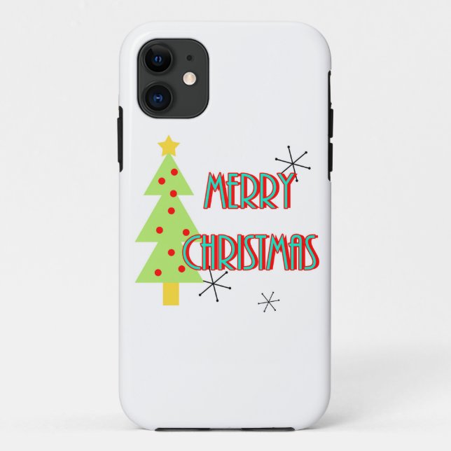 Coques Case-Mate iPhone joyeux noël arbre moderne milieu du siècle rouge b (Dos)