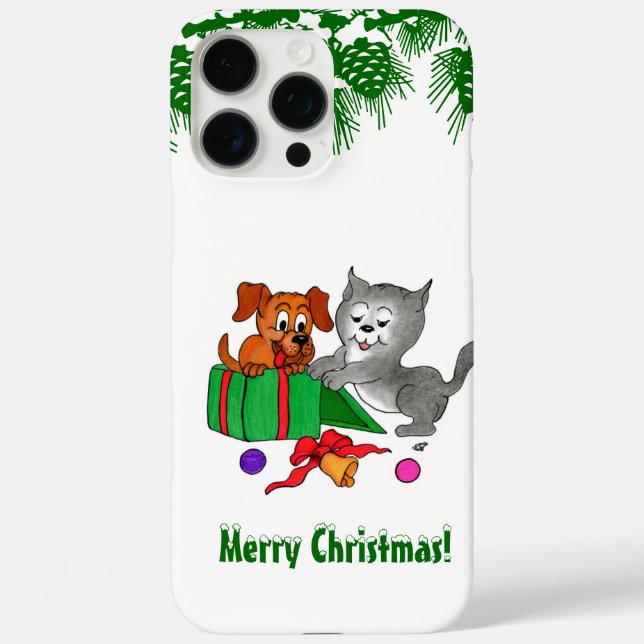 Coques Case-Mate iPhone Joyeux Noël avec chat et chiot (Verso)