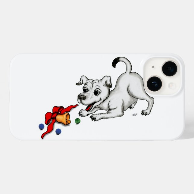 Coques Case-Mate iPhone Joyeux Noël ! Chiot avec Bell et Ball (Verso (horizontal))