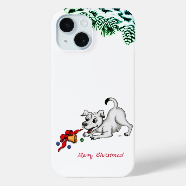 Coques Case-Mate iPhone Joyeux Noël ! Chiot avec Bell et Ball (Verso)