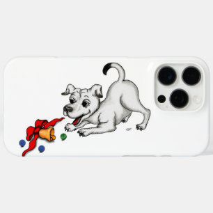 Coque iPhone 16 Pro Max Joyeux Noël ! Chiot avec Bell et Ball