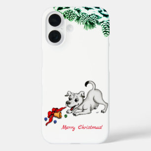 Coque Pour iPhone 16 Joyeux Noël ! Chiot avec Bell et Ball