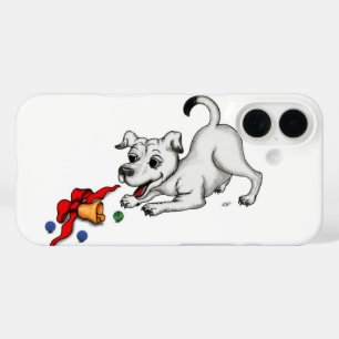 Coque Pour iPhone 16 Joyeux Noël ! Chiot avec Bell et Ball