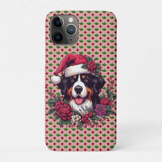 Coques Case-Mate iPhone Joyeux Noël Floral Père Noël Bernese Mountain Dog (Dos)