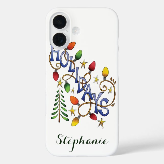 Coques Case-Mate iPhone Joyeux Noël, Lumières et Étoiles avec Texte de Fêt (Verso)