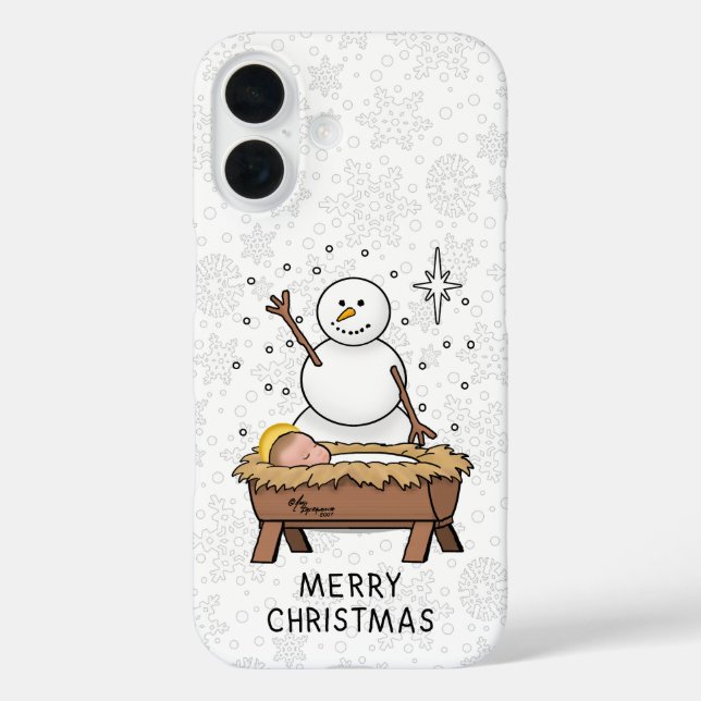 Coques Case-Mate iPhone Joyeux Noël Nativité bébé Jésus Snowman (Verso)