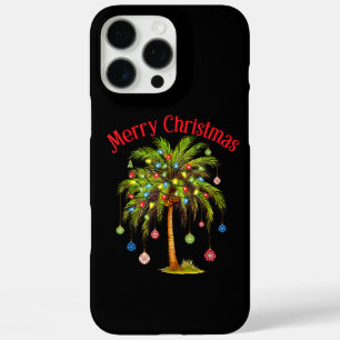 Coque iPhone 16 Pro Max Joyeux Noël Palm Tree Light Hawaiian Tropical