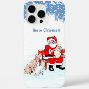 Coque iPhone 16 Pro Max Joyeux Noël - Père Noël avec chat et chien