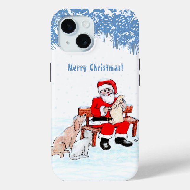 Coques Case-Mate iPhone Joyeux Noël - Père Noël avec chat et chien (Verso)